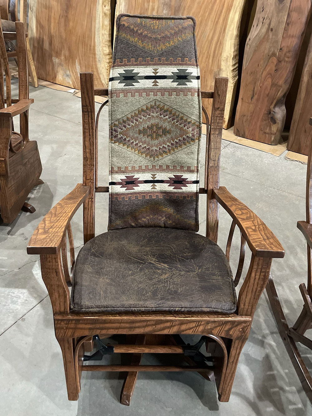 Barnwood with Fabric and Faux Leather Rocking Chair Barnwood with Fabric and Faux Leather Rocking Chair